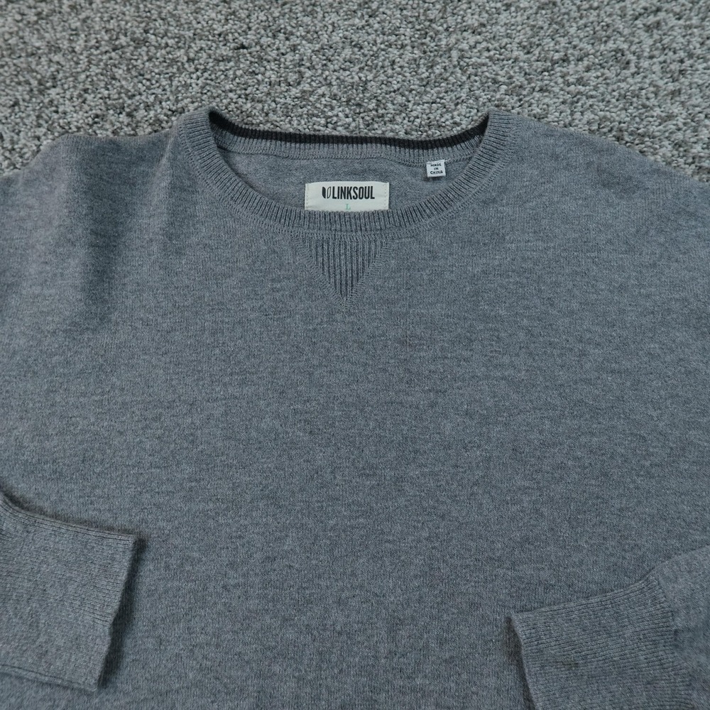 Linksoul Sweater Mens L Gray Cotton Cashmere‎ Knit Crewneck Pullover Golf Casual